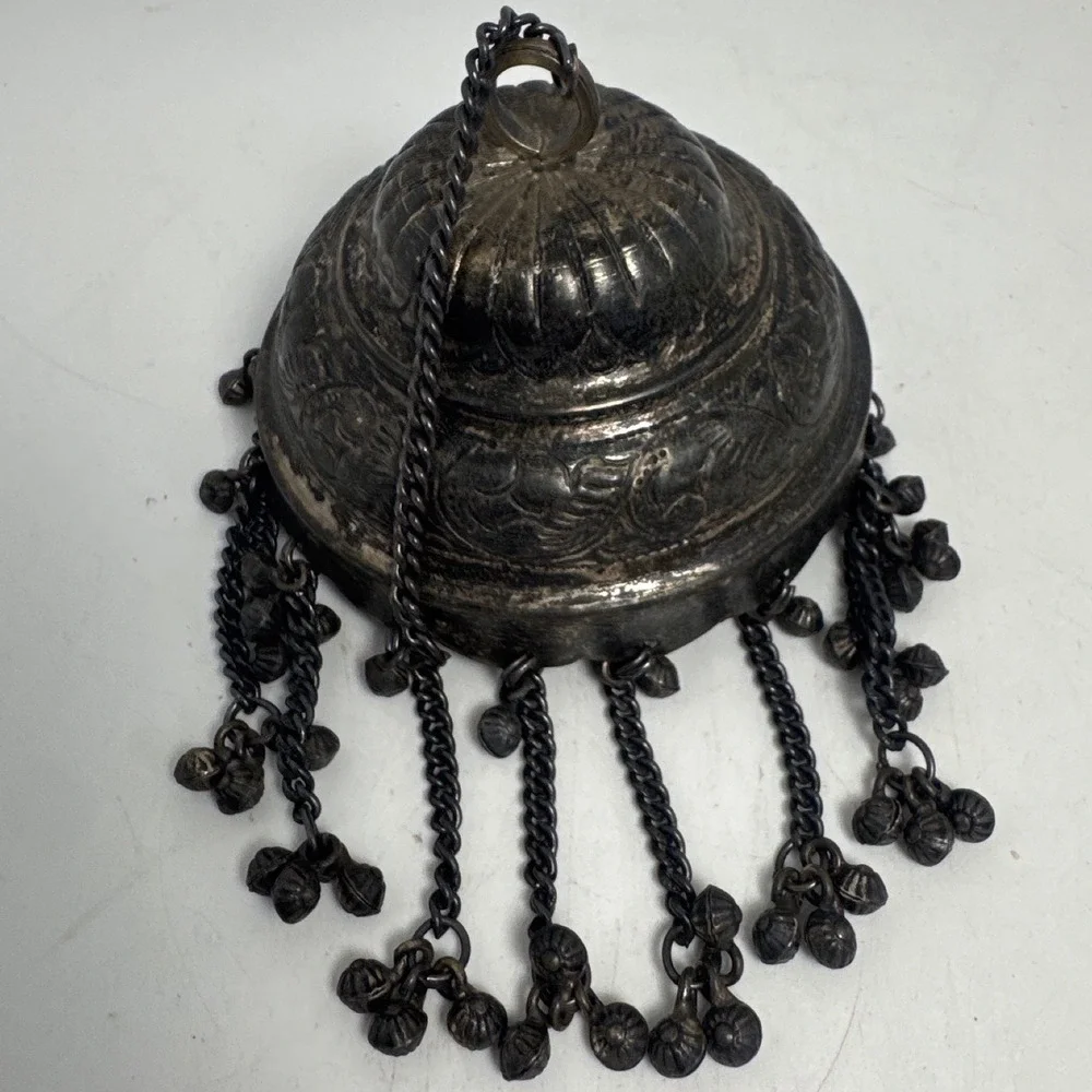 Vintage Indian Chhatra Bell Pendant Tribal Kuchi Boho Tassel with Ghungroo Bells